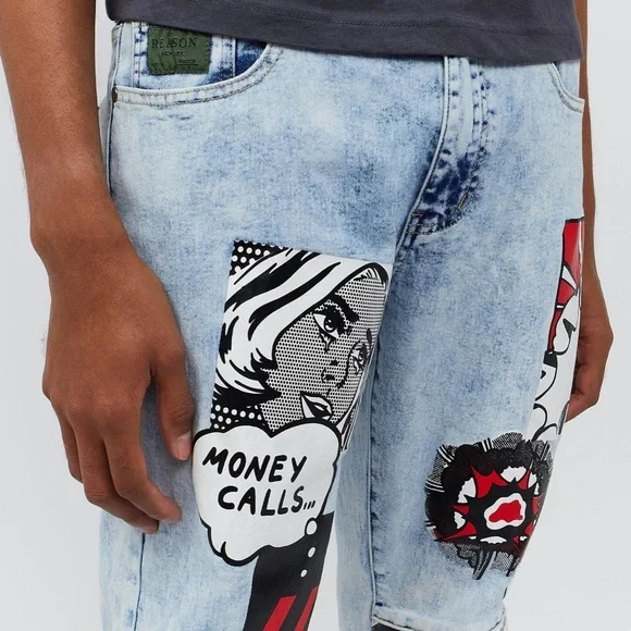 REASON CLOTHING NEW YORK Premium Denim And Goods Comic Denim Jeans Multi Size 40 - Picture 14 of 16
